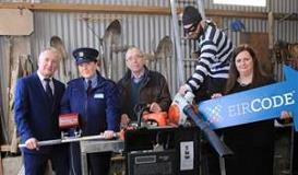 James O’Neill, Property Marking Ireland, Garda Antoinette Prior, Charlie Shanley, local farmer, acting burglar and Karen Dwyer, Eircode - showcasing the Property Marking machine at a local farm in Killeshandra, Cavan.